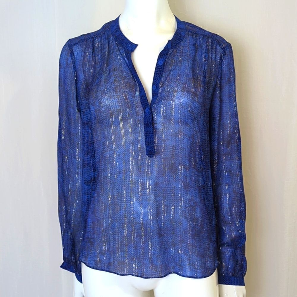 Rebecca Taylor Blue Silk Chiffon Blouse Size 2